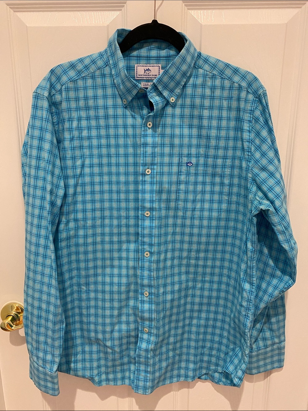 Southern Tide Teal and Blue Plaid Button-Down Shirt